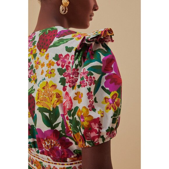 FARM RIO Romper XL Floral Off-White Flowerful Sketch Belted NEW - Picture 5 of 16